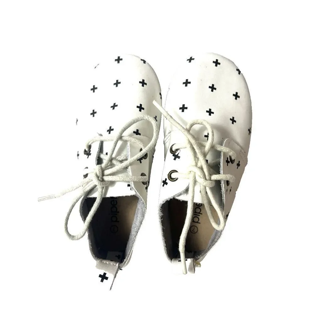 Piper Finn Little Kids Infants 7 Soft Leather White Cross Print Moccasin Lace Up